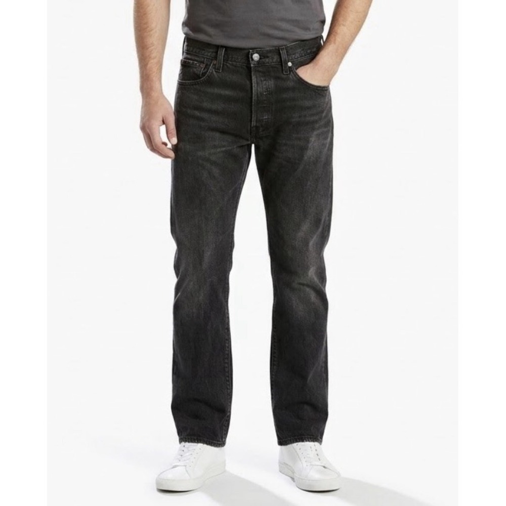 Levi's 501 Jeans Mens 38X32 Black Logo Straight Leg Denim Regular Fit Button Fly